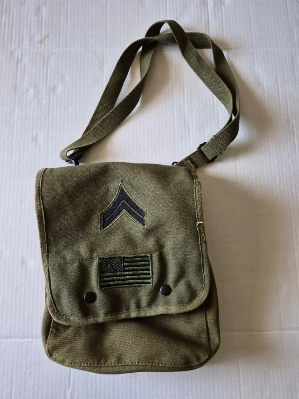 Canvas Map Case Army Green Shoulder Bag with Military Patches